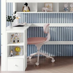 Okwish Lit Mezzanine enfant 90x200 cm Bois avec Bureau, Échelle à Niveaux, Protection Anti-Chute, Rangement, Blanc/Naturel, Sans Matelas