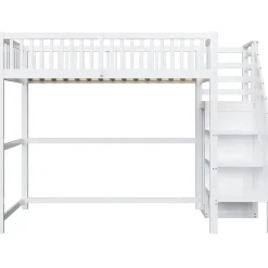 Okwish Lit Mezzanine enfant 90x200 cm avec Rangement, Escalier et Petit Dressing Intégré, Multifonction pour Chambre Ado, Blanc Sale