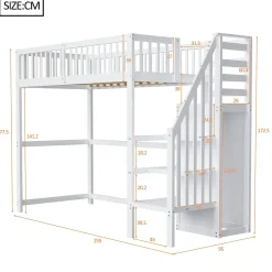 Okwish Lit Mezzanine enfant 90x200 cm avec Rangement, Escalier et Petit Dressing Intégré, Multifonction pour Chambre Ado, Blanc Sale