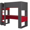 Vente-unique Lit mezzanine gamer NOAH avec bureau et rangements intégrés - 90 x 200 cm - Avec LEDs - Anthracite et rouge + matelas Discount