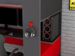 Vente-unique Lit mezzanine gamer NOAH avec bureau et rangements intégrés - 90 x 200 cm - Avec LEDs - Anthracite et rouge + matelas Discount