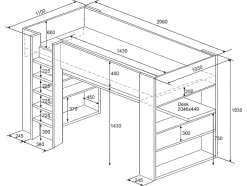 Vente-unique Lit mezzanine gamer NOAH avec bureau et rangements intégrés - 90 x 200 cm - Avec LEDs - Anthracite et rouge + matelas Discount