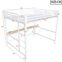 ModernLuxe Lit mezzanine gaming en métal 160x200cm - avec bureau - avec éclairage LED et port de chargement USB - Blanc(sans matelas)