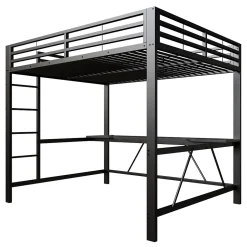 ModernLuxe Lit mezzanine gaming en métal 160x200cm - avec bureau - avec éclairage LED et port de chargement USB - Noir(sans matelas) Discount