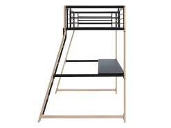 Vente-unique Lit mezzanine MALICIA - 90 x 190 cm - bureau intégré - Noir et chêne + matelas Best