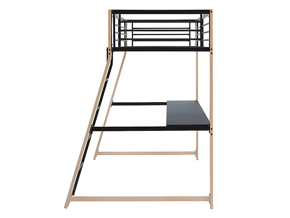 Vente-unique Lit mezzanine MALICIA - 90 x 190 cm - bureau intégré - Noir et chêne + matelas Best
