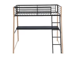 Vente-unique Lit mezzanine MALICIA - 90 x 190 cm - bureau intégré - Noir et chêne + matelas Best