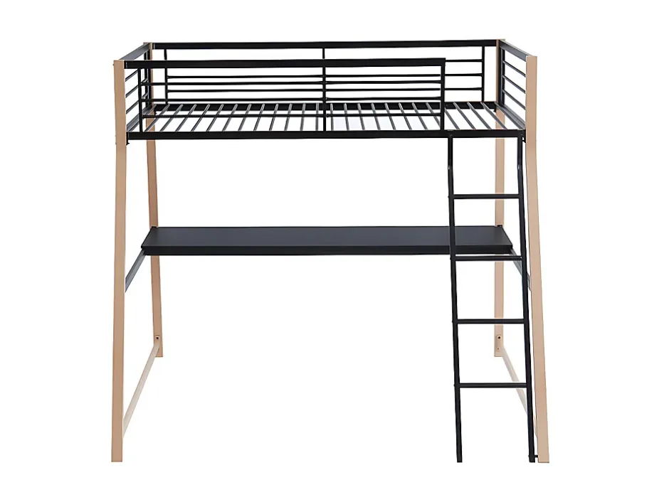 Vente-unique Lit mezzanine MALICIA - 90 x 190 cm - bureau intégré - Noir et chêne + matelas Best