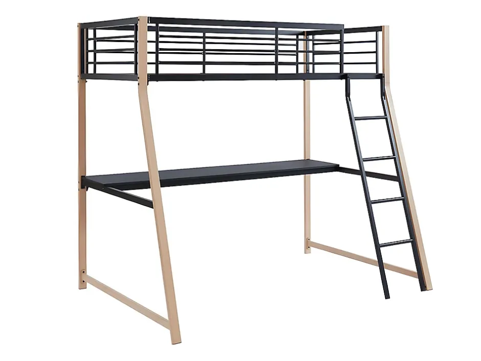 Vente-unique Lit mezzanine MALICIA - 90 x 190 cm - bureau intégré - Noir et chêne + matelas Best