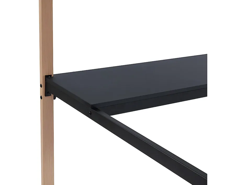 Vente-unique Lit mezzanine MALICIA - 90 x 190 cm - bureau intégré - Noir et chêne + matelas Best
