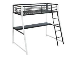 Vente-unique Lit mezzanine MALICIA - 90 x 190 cm - bureau intégré - Noir et blanc Sale