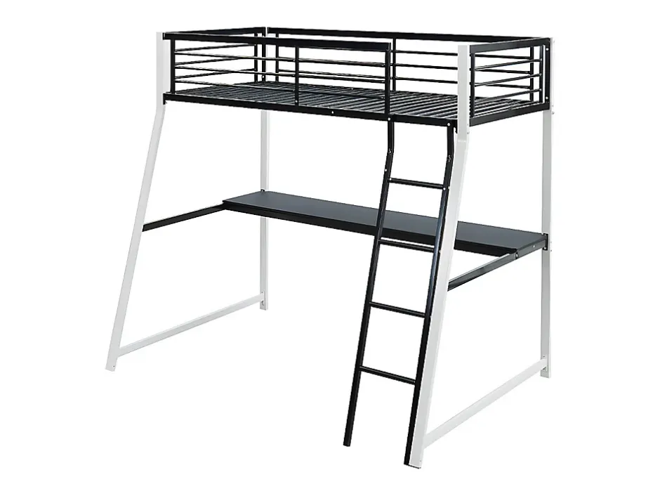Vente-unique Lit mezzanine MALICIA - 90 x 190 cm - bureau intégré - Noir et blanc Sale