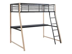 Vente-unique Lit mezzanine MALICIA - 90 x 190 cm - bureau intégré - Noir et chêne Online