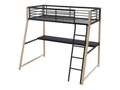 Vente-unique Lit mezzanine MALICIA - 90 x 190 cm - bureau intégré - Noir et chêne Online