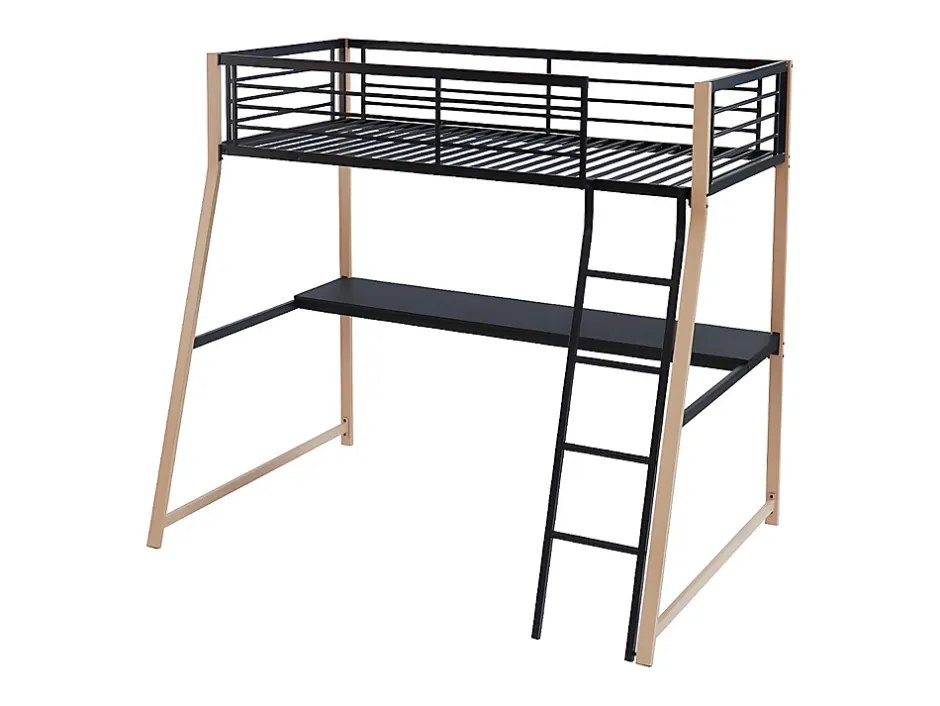 Vente-unique Lit mezzanine MALICIA - 90 x 190 cm - bureau intégré - Noir et chêne Online
