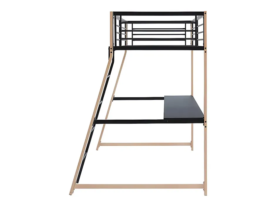 Vente-unique Lit mezzanine MALICIA - 90 x 190 cm - bureau intégré - Noir et chêne Online