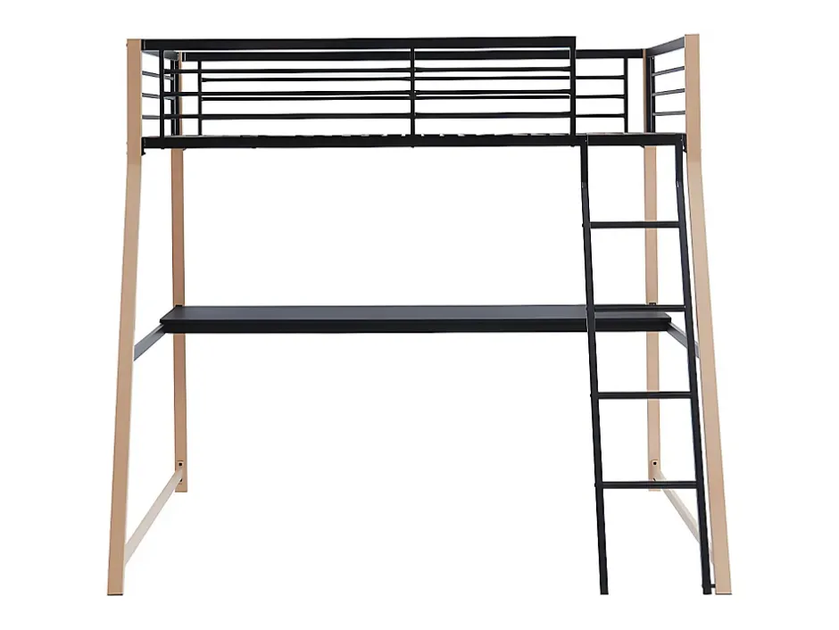 Vente-unique Lit mezzanine MALICIA - 90 x 190 cm - bureau intégré - Noir et chêne Online