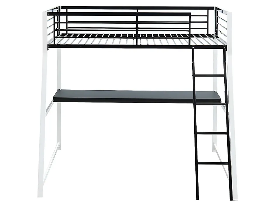 Vente-unique Lit mezzanine MALICIA - 90 x 190 cm - bureau intégré - Noir et blanc + matelas Hot
