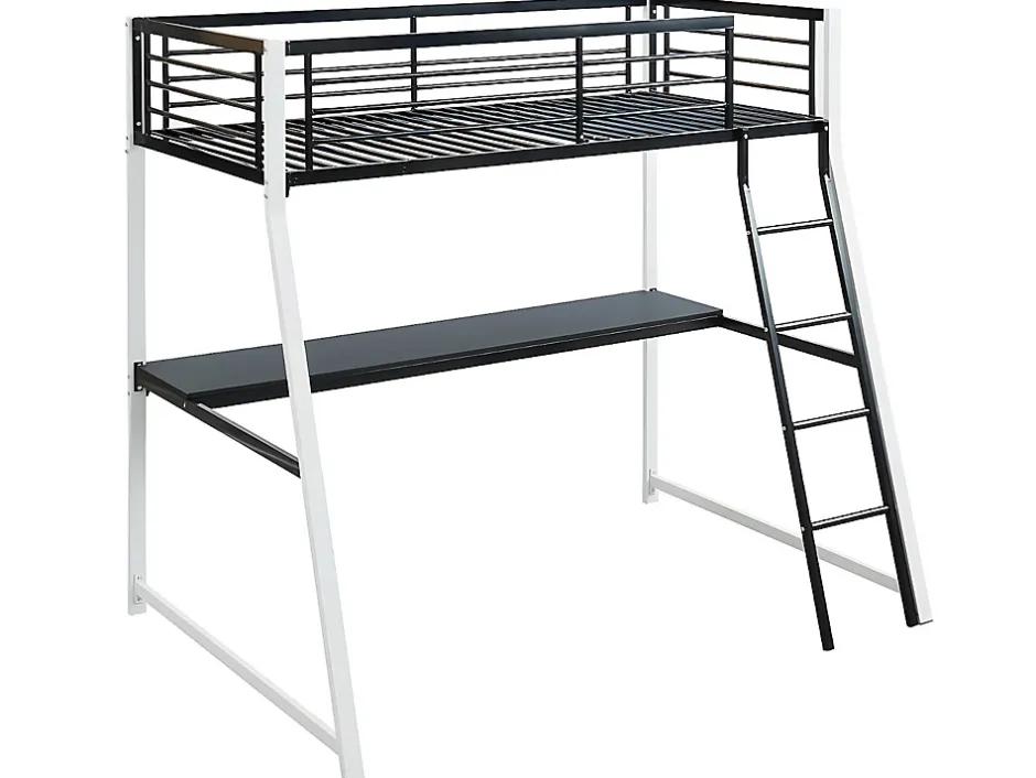 Vente-unique Lit mezzanine MALICIA - 90 x 190 cm - bureau intégré - Noir et blanc + matelas Hot