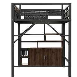Okwish Lit Mezzanine Métal 140x200 cm avec Fenêtre et Garde-Corps - Noir, Sans Matelas