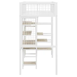 Simple Life Lit mezzanine métal 90x200cm blanc avec armoire et bureau, échelle sécurisée Best