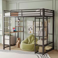 Urban Meuble Lit mezzanine métallique avec bureau, étagères et espace rangement Sale