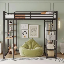 Urban Meuble Lit mezzanine métallique avec bureau, étagères et espace rangement Sale