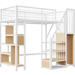 Blackcolors Lit mezzanine multifonctionnel avec rangement, étagères et escalier,90x200cm,blanc,pour adulte et enfant Sale