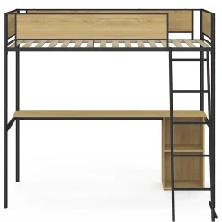 IDMarket Lit mezzanine simple DETROIT avec bureau et rangements 90 x 190 cm design industriel Discount