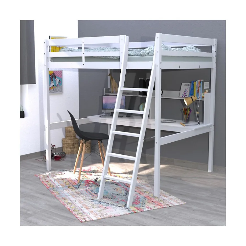 Weber Industries Lit mezzanine STUDIO 140x190 + 1 sommier + bureau + étagère / Blanc Hot
