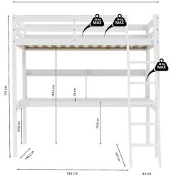 Weber Industries Lit mezzanine STUDIO 140x190 + 1 sommier + bureau + étagère / Blanc Hot