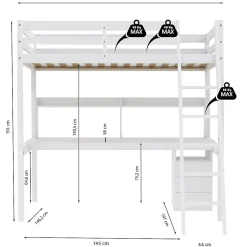 Weber Industries Lit mezzanine STUDIO 140x190 + 1 sommier + caisson 3 tiroirs + bureau + étagère / Blanc Clearance