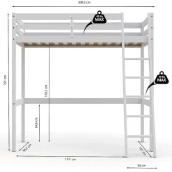 Weber Industries Lit mezzanine STUDIO 90x190 + 1 sommier / Blanc