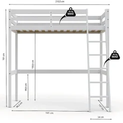 Weber Industries Lit mezzanine STUDIO 90x200 + 1 sommier / Blanc Clearance