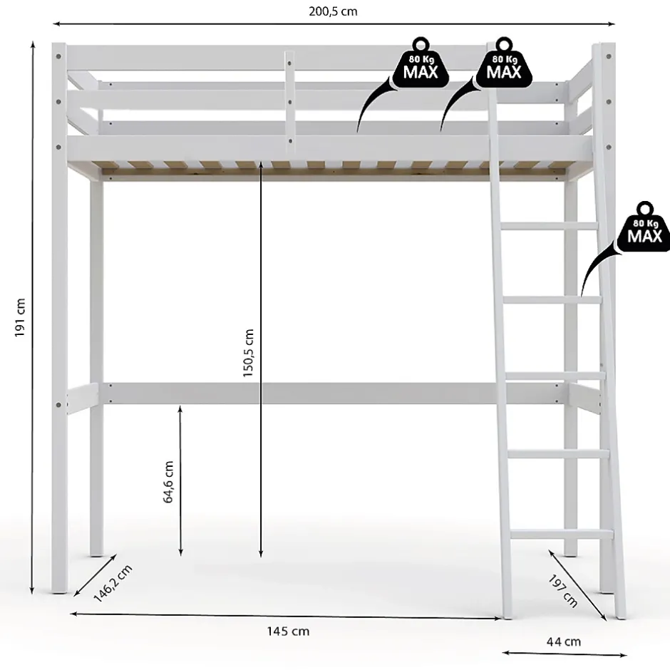 Weber Industries Lit mezzanine STUDIO 140x190 + 1 sommier / Blanc Best