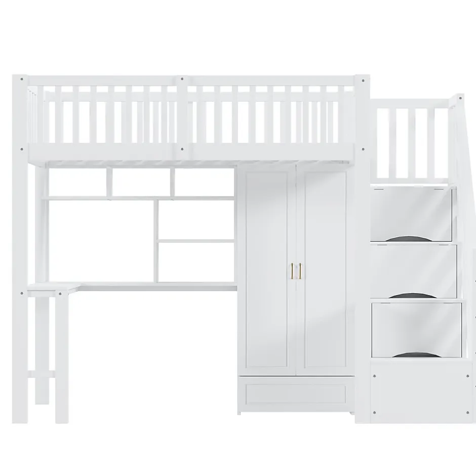 Okwish Lit Mezzanine 90x200 - Lit Enfant avec Bureau, Armoire et Rangements Intégrés, Design Pratique et Moderne, Bois Blanc Sale