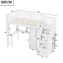 Okwish Lit Mezzanine 90x200 - Lit Enfant avec Bureau, Armoire et Rangements Intégrés, Design Pratique et Moderne, Bois Blanc Sale