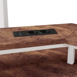 Okwish Lit Mezzanine 90x200 cm - Bureau Intégré, Éclairage LED Réglable et Panneau Perforé - USB, Type-C et 2 Prises - Métal + MDF Blanc Outlet