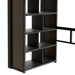 Okwish Lit Mezzanine 90x200 cm - LED Intégrée, Bureau et Rangements avec Escalier de Rangement, Métal/MDF, Noir New