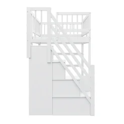 Okwish Lit mezzanine 90x200 cm - Lit ados avec clôture, penderie et étagères - Bois - Sans matelas - Blanc
