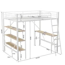 Okwish Lit mezzanine 90x200 cm - Lit avec bureau intégré - Structure métal - Sans matelas - Blanc Online