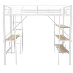 Okwish Lit mezzanine 90x200 cm - Lit avec bureau intégré - Structure métal - Sans matelas - Blanc Online