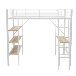 Okwish Lit mezzanine 90x200 cm - Lit avec bureau intégré - Structure métal - Sans matelas - Blanc Online