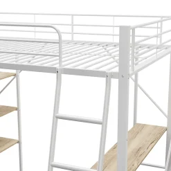 Okwish Lit mezzanine 90x200 cm - Lit avec bureau intégré - Structure métal - Sans matelas - Blanc Online