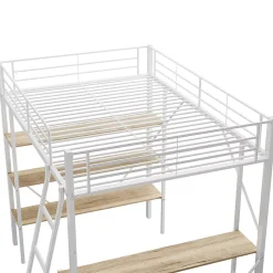 Okwish Lit mezzanine 90x200 cm - Lit avec bureau intégré - Structure métal - Sans matelas - Blanc Online