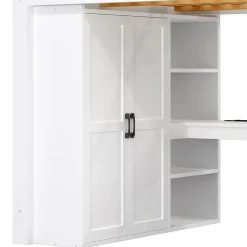 Okwish Lit Mezzanine 140x200 cm - Lit Adulte avec Bureau et Armoire, Escalier de Rangement, LED et USB - sans Matelas - Blanc Hot
