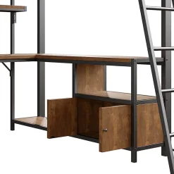Okwish Lit Mezzanine 140x200 cm - Lit Ado avec Bureau Intégré, LED et Ports USB, Panneau Perforé et Rangement, Métal + MDF, Noir New