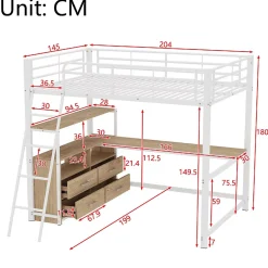 Okwish Lit Mezzanine 140x200 cm - Lit avec Rangement et Bureau en L, Lit Junior en Métal, Sans Matelas - Blanc Online