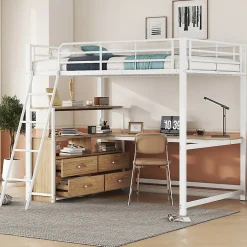 Okwish Lit Mezzanine 140x200 cm - Lit avec Rangement et Bureau en L, Lit Junior en Métal, Sans Matelas - Blanc Online
