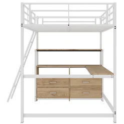Okwish Lit Mezzanine 140x200 cm - Lit avec Rangement et Bureau en L, Lit Junior en Métal, Sans Matelas - Blanc Online